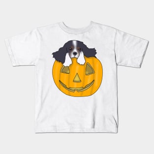 Puppy in a pumpkin  (cavalier king charles spaniel) Kids T-Shirt